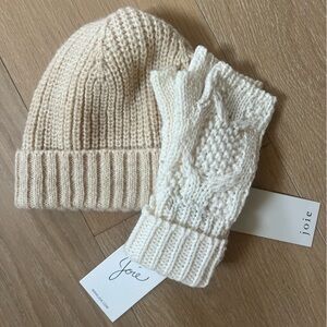 Joie Beige and Ivory Knit Hat and Gloves Set